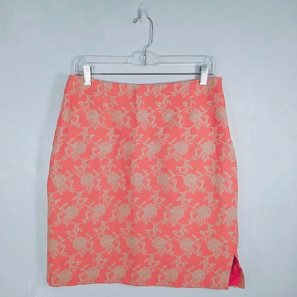 Valerie Stevens Jacquard silk coral pencil skirt - Picture 2 of 8